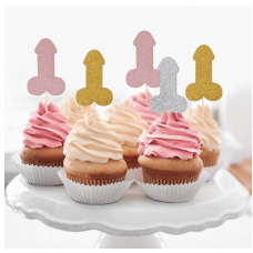 Hens Night Cupcake Toppers 10Pack - PECKERS GOLD AND ROSE GOLD 